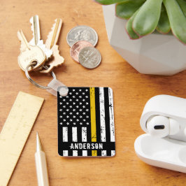 Thin Gold Line Flag Rustic Personalized Dispatcher Sleutelhanger