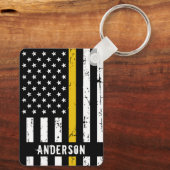 Thin Gold Line Flag Rustic Personalized Dispatcher Sleutelhanger (Achterkant)