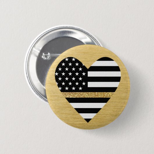 Thin Gold Line Glitter Heart Ronde Button 5,7 Cm (Voorkant /achterkant)