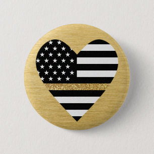 Thin Gold Line Glitter Heart Ronde Button 5,7 Cm