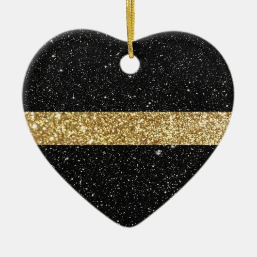 Thin Gold Line Glitter Keramisch Ornament (Voorkant)