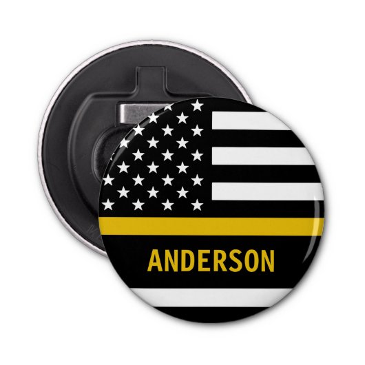 Thin Gold Line Modern, persoonlijke verzender 911 Button Flesopener (Voorkant)