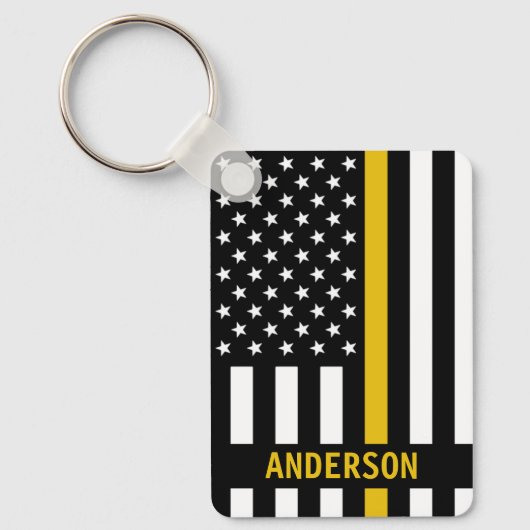 Thin Gold Line Personal Name 911 Dispatcher Ke Sleutelhanger (Voorkant)