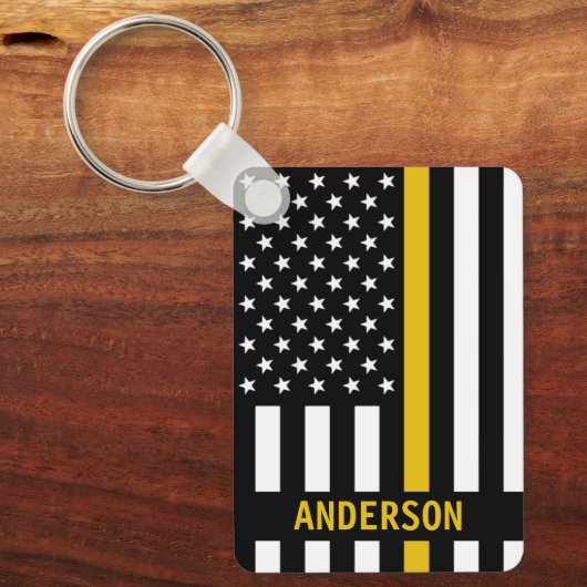 Thin Gold Line Personal Name 911 Dispatcher Ke Sleutelhanger (Voorkant)