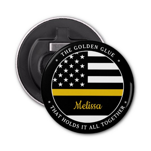 Thin Gold Line Personalized 911 Dispatcher Button Flesopener (Voorkant)