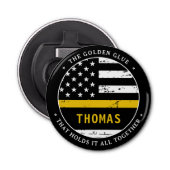 Thin Gold Line Personalized 911 Dispatcher Button Flesopener (Voorkant)