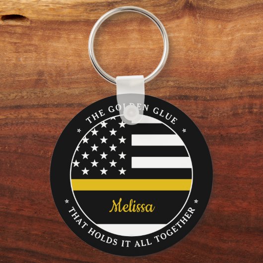Thin Gold Line Personalized 911 Dispatcher Sleutelhanger (Voorkant)