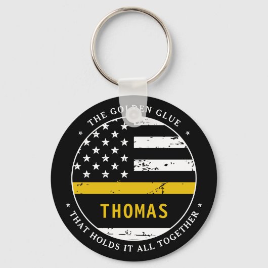 Thin Gold Line Personalized 911 Dispatcher Sleutelhanger (Voorkant)