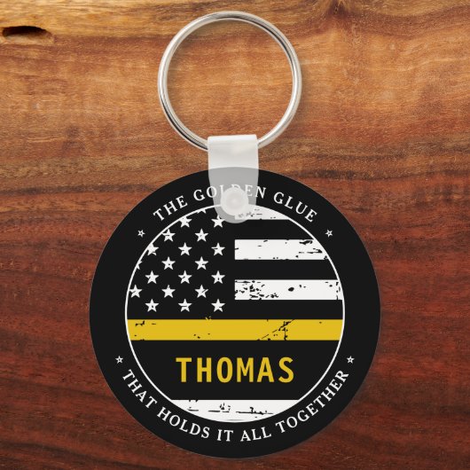 Thin Gold Line Personalized 911 Dispatcher Sleutelhanger (Voorkant)