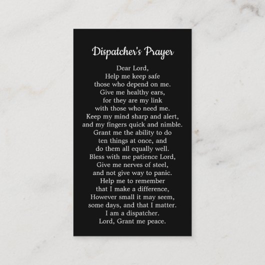 Thin Gold Line Police Fire 911 Dispatcher Visitekaartje (Achterkant)