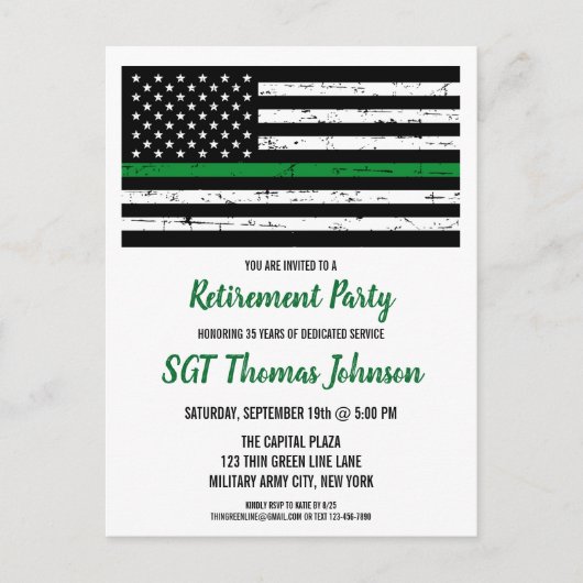 Thin Green Line American Flag Military Retiting Aankondigingskaart (Voorkant)