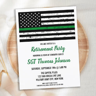 Thin Green Line American Flag Military Retiting Aankondigingskaart