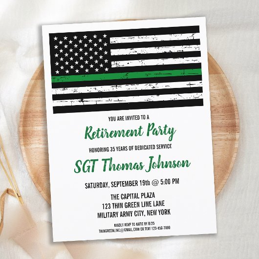 Thin Green Line American Flag Military Retiting Aankondigingskaart