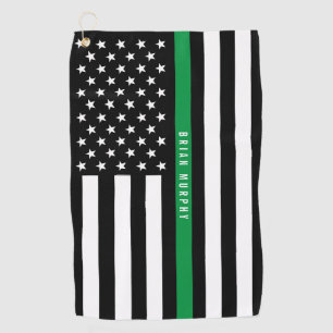 Thin Green Line American Flag Monogram Golfhanddoek