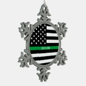 Thin Green Line Army Monogrammen Name Tin Sneeuwvlok Ornament (Links)