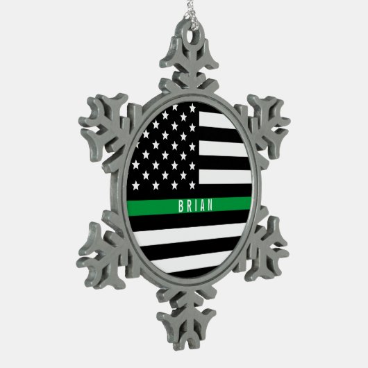 Thin Green Line Army Monogrammen Name Tin Sneeuwvlok Ornament (Links)