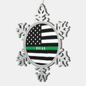 Thin Green Line Army Monogrammen Name Tin Sneeuwvlok Ornament (Rechts)