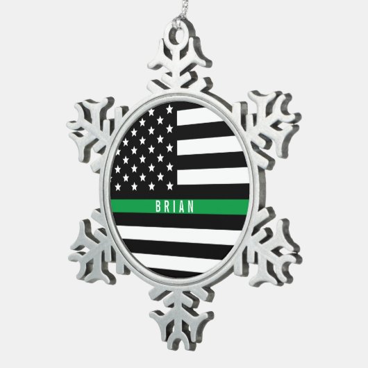 Thin Green Line Army Monogrammen Name Tin Sneeuwvlok Ornament (Rechts)