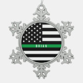 Thin Green Line Army Monogrammen Name Tin Sneeuwvlok Ornament (Voorkant)