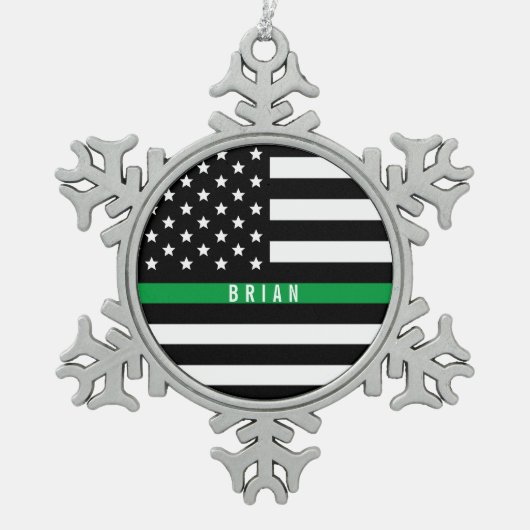 Thin Green Line Army Monogrammen Name Tin Sneeuwvlok Ornament (Voorkant)