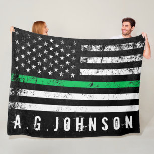 Thin Green Line Disted American Flag Full Fleece Deken