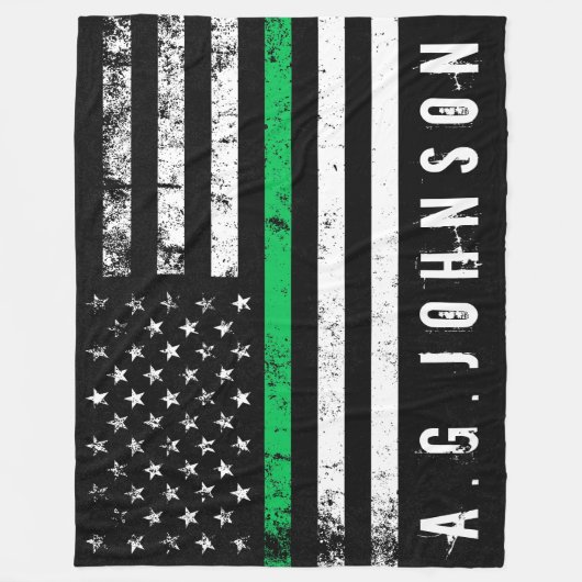 Thin Green Line Disted American Flag Full Fleece Deken (Voorkant)