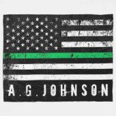 Thin Green Line Disted American Flag Full Fleece Deken (Voorkant (Horizontaal))
