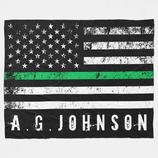 Thin Green Line Disted American Flag Full Fleece Deken (Voorkant (Horizontaal))