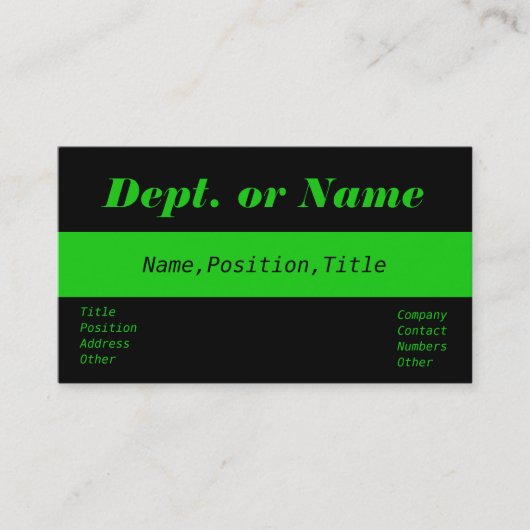 Thin Green Line-Doc, verpleegster, Medic Visitekaa Visitekaartje (Voorkant)