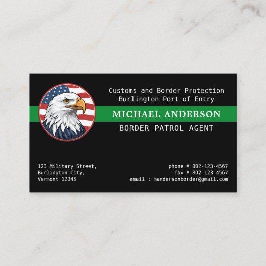 Thin Green Line Flag Custom Logo Border Patrol Visitekaartje (Voorkant)