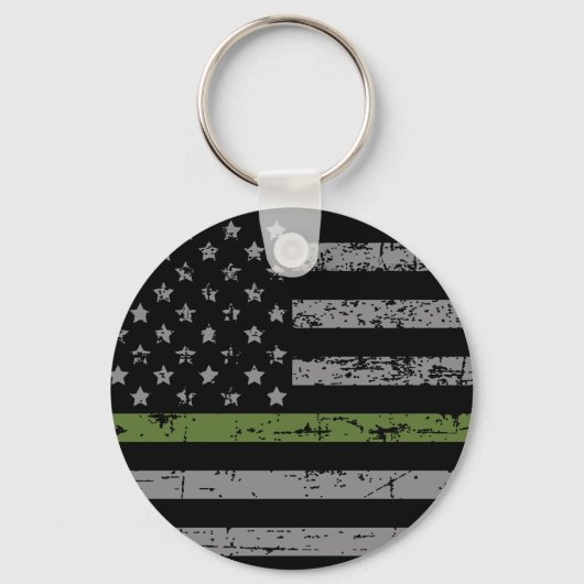 Thin Green Line Flag Militaire Steun Sleutelhanger (Voorkant)