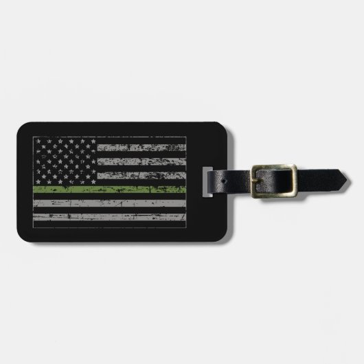 Thin Green Line Miline US Flag Grunge Style Bagagelabel (Voorkant horizontaal)