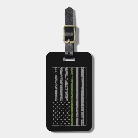 Thin Green Line Miline US Flag Grunge Style Bagagelabel (Voorkant verticaal)