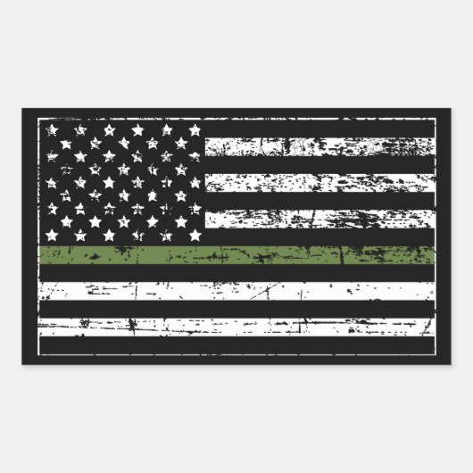 Thin Green Line Militaire Amerikaanse vlag Verstoo Rechthoekige Sticker (Voorkant)