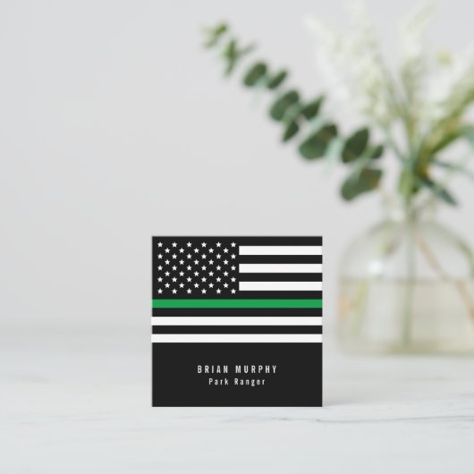 Thin Green Line Militaire Amerikaanse Vlag Vierkante Visitekaartje (Staand voorkant)