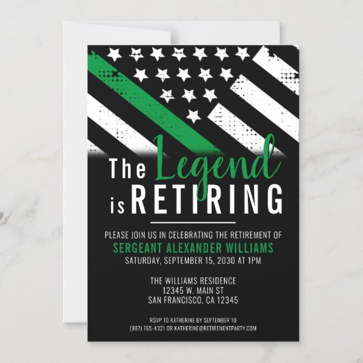 Thin Green Line Militaire Leger Retirement Party Magnetische Uitnodiging (Voorkant)