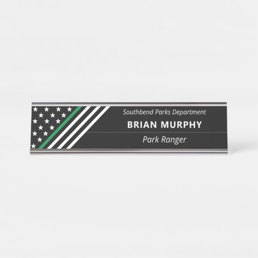 Thin Green Line Militaire Stars Stripes Monogram Bureau Naambordje (Voorkant)