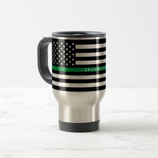 Thin Green Line Militaire Vlag Monogram Groot Reisbeker (Voorkant links)