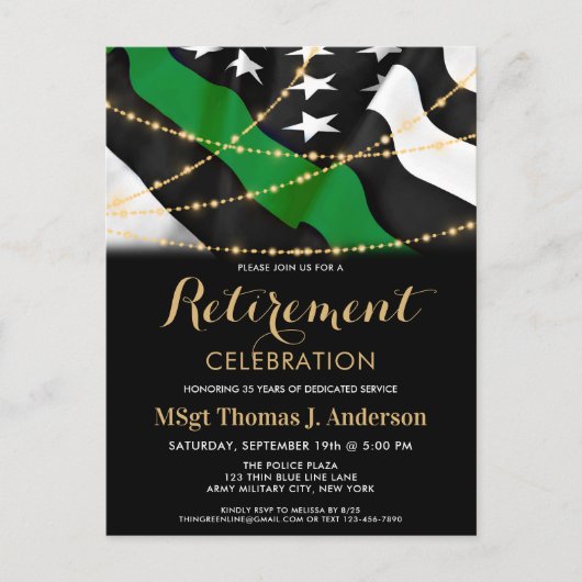 Thin Green Line Patriotic Army Militaire Verminder Uitnodiging Briefkaart (Voorkant)