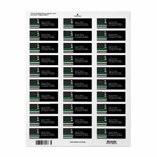Thin Green Line Style American Flag Etiket (Full Sheet)