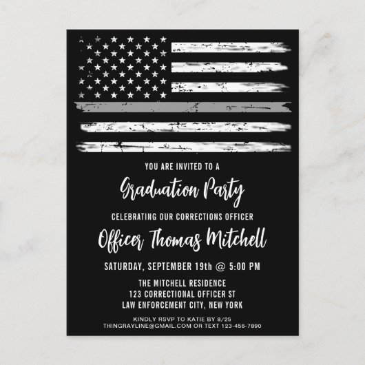 Thin Grey Line Correction Officer Afstuderen IV Uitnodiging Briefkaart (Voorkant)