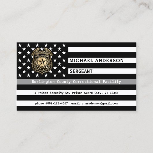 Thin Grey Line Custom Logo Corrections Officer Visitekaartje (Voorkant)