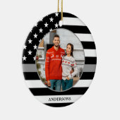Thin Grey Line Silver Aangepaste kerstfoto Keramisch Ornament (Rechts)
