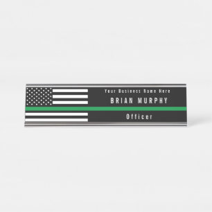 Thin groene lijn militaire vlag Naam toevoegen Bureau Naambordje