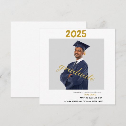 Thin Magnetic Modern Gold Afstuderen Uitnodiging (Voorkant / Achterkant)