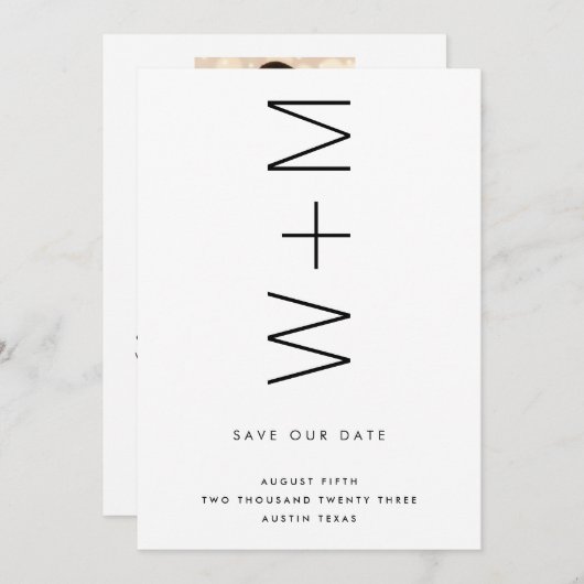 THIN MODERN MONOGRAM NAMEN BEWAREN DE DATUM KAART (Voorkant / Achterkant)