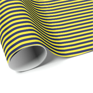 Thin Navy Blue and Yellow Stripes Wrapping Paper Cadeaupapier