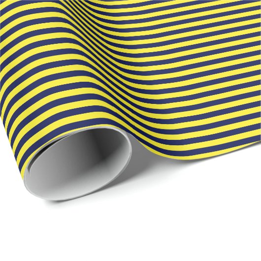 Thin Navy Blue and Yellow Stripes Wrapping Paper Cadeaupapier (Rol Hoek)