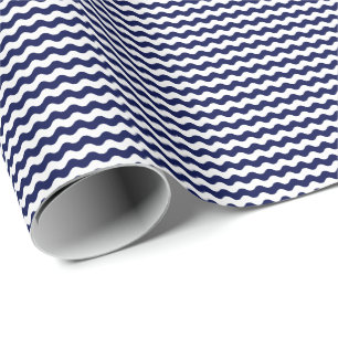 Thin Navy Blue en White Waves Wrapping Paper Cadeaupapier
