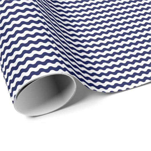 Thin Navy Blue en White Waves Wrapping Paper Cadeaupapier (Rol Hoek)